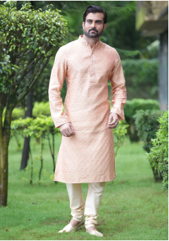 Pink with Golden Color Silk Fabric Kurta Set